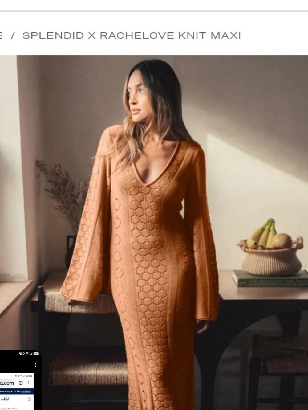Splendid X BY RACHELOVE Caramel Knit Maxi Dress with V-Neck